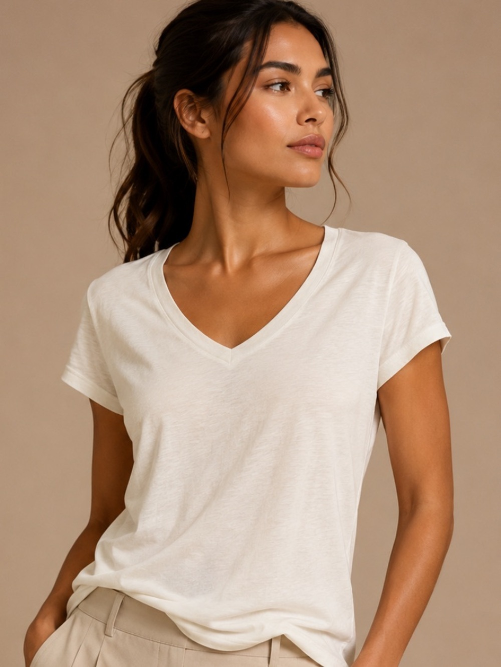J.Crew Slub Cotton V-Neck Tee White XS Classic Essential T-Shirt